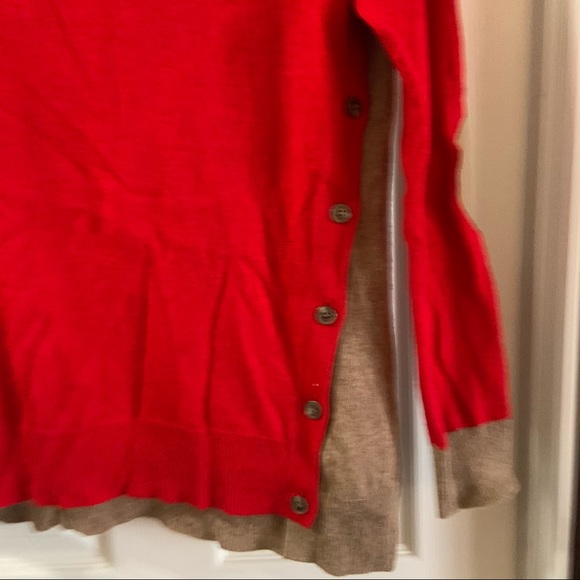 J.Crew Red/Tan Side Button Colorblock Sweater size XS - Picture 7 of 9